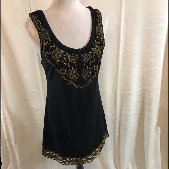 Free People Black & Gold Embroidery Dress - Picture 2 of 7